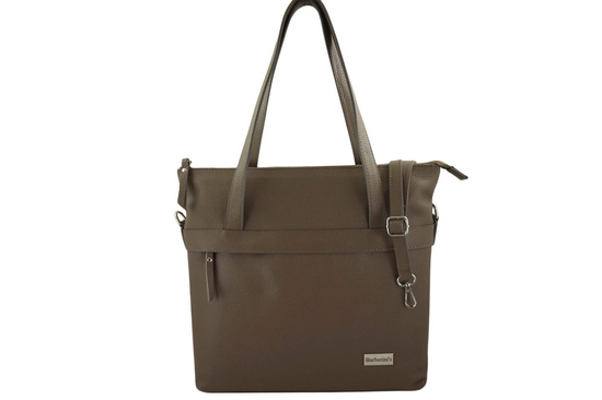 Torebka skórzana shopper na ramię - Beżowa ciemna