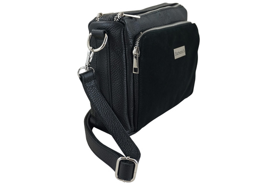 Codzienna torebka ze skóry naturalnej z zamszem - Czarna 