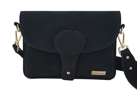 Zamszowa listonoszka na szerokim pasku - Czarna 