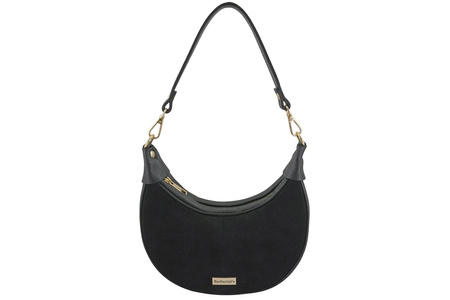 Subtelna mini torebka z miękkim zamszem i złotymi detalami - Czarna