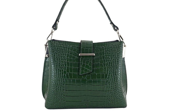 Torebka skórzana na ramię - CROCO - Czarny 