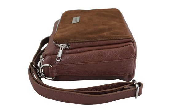 Codzienna torebka ze skóry naturalnej z zamszem - Brązowa 