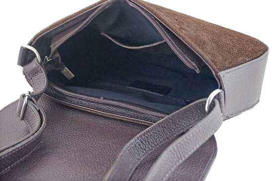 Duża torebka listonoszka zamszowa z klapką - Brązowa ciemna 