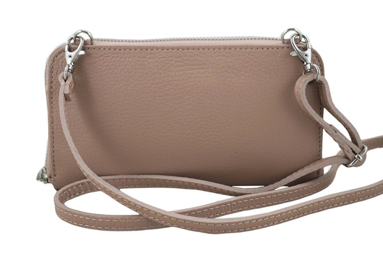 Portfel z etui na telefon ze skóry licowej - Różowy pudrowy