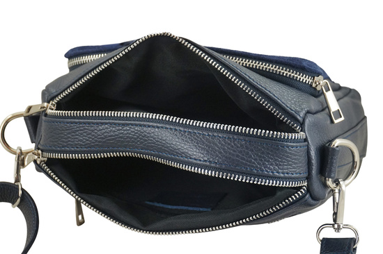 Codzienna torebka ze skóry naturalnej z zamszem - Granatowa 