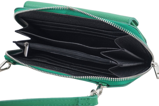 Portfel z etui na telefon ze skóry licowej - Zielony jasny