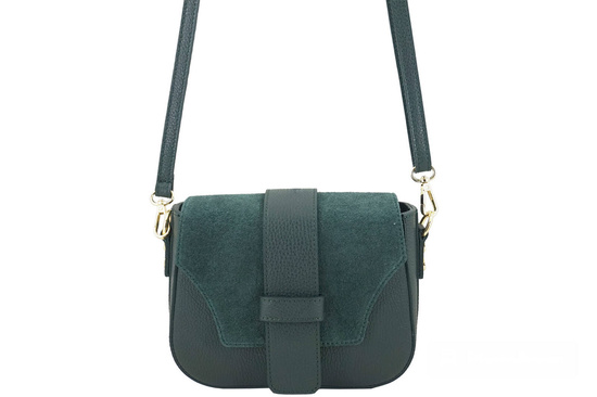 Torebka listonoszka z zamszową klapą - Zielona ciemna 