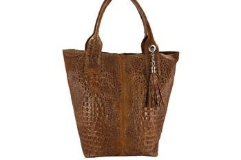 Modny worek skórzany - CROCO - Brązowy jasny