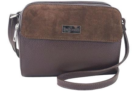 Torebka skórzana crossbody zamszowa - Brązowa ciemna