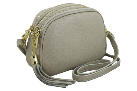 Torebka skórzana z ozdobnym frędzlem - Beżowa jasna