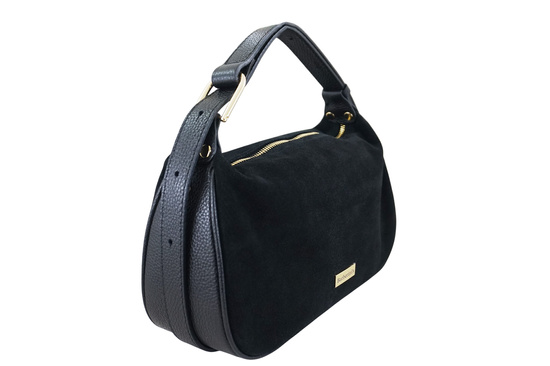 Elegancka torebka zamszowa na ramię - Czarna 
