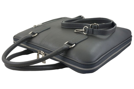 Skórzana torba na laptopa Casual - Szara ciemna 