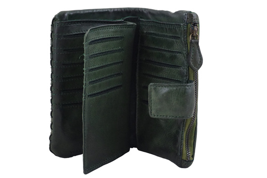 Ekskluzywny portfel z miękkiej skóry - Zielony ciemny