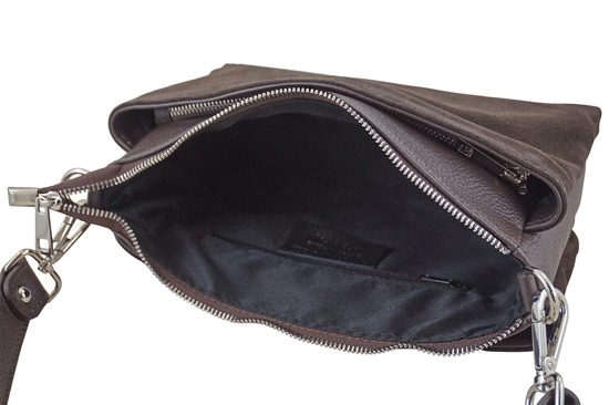 Pojemna torebka listonoszka ze skóry i zamszu - Brązowa ciemna 