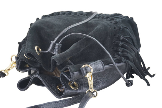 Torebka skórzana boho style - Czarna 