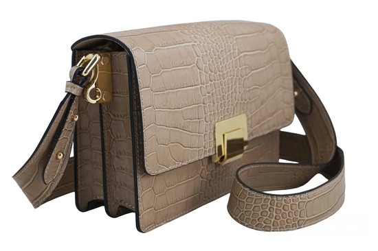 Modna torebka skórzana - CROCO - Beżowa 