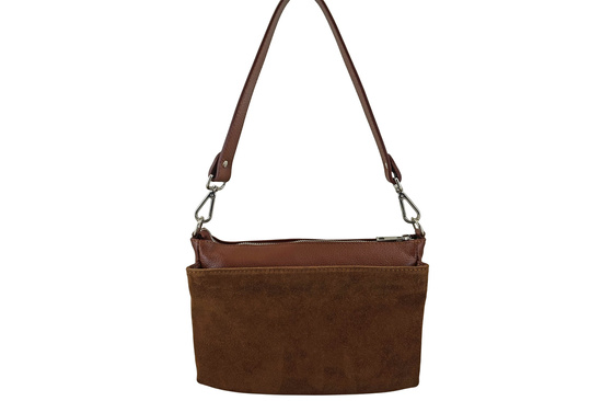 Pojemna torebka listonoszka ze skóry i zamszu - Brązowa 