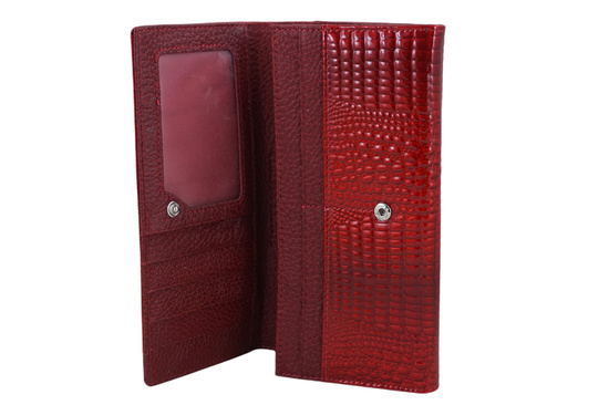 Klasyczny skórzany portfel damski CROCO - Czerwony 