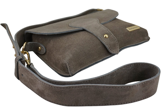 Zamszowa listonoszka na szerokim pasku - Beżowa ciemna 