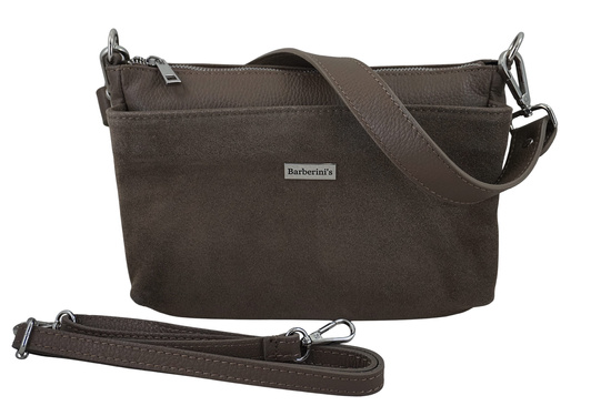 Pojemna torebka listonoszka ze skóry i zamszu - Beżowa ciemna 