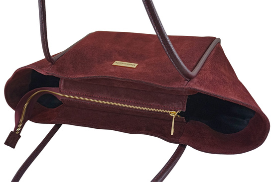 Barberinis - torebka duża zamszowa na ramię - Bordowa 