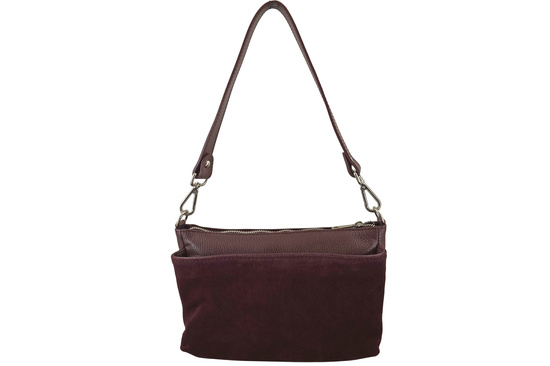 Pojemna torebka listonoszka ze skóry i zamszu - Bordowa 