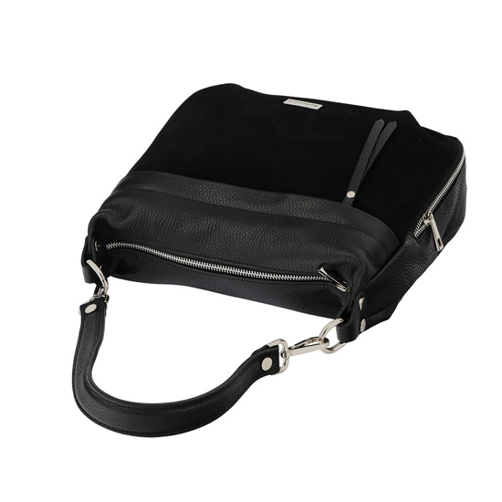 Skórzana torebka z zamszowym akcentem - Czarna 