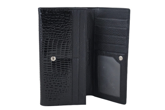 Klasyczny skórzany portfel damski CROCO - Czarny 