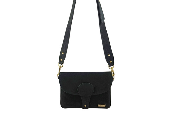 Zamszowa listonoszka na szerokim pasku - Czarna 