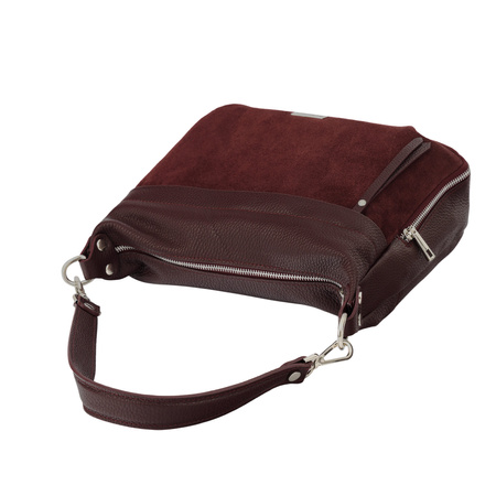 Skórzana torebka z zamszowym akcentem - Bordowa 