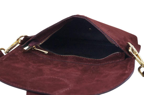 Zamszowa listonoszka na szerokim pasku - Bordowa 