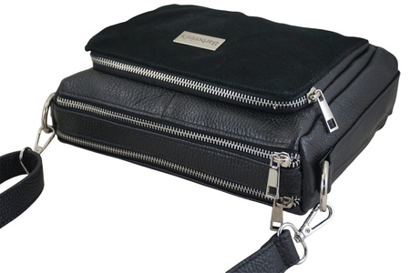 Codzienna torebka ze skóry naturalnej z zamszem - Czarna