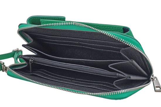 Portfel / etui na telefon ze skóry naturalnej - Zielony jasny