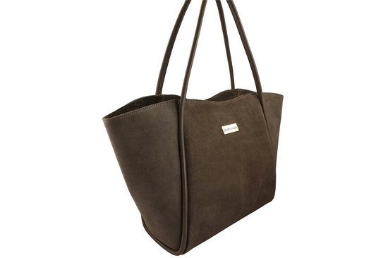 Barberinis - torebka duża zamszowa na ramię - Beżowa ciemna 