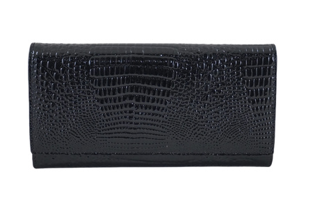 Klasyczny skórzany portfel damski CROCO - Czarny 