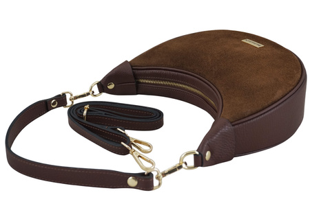 Subtelna mini torebka z miękkim zamszem i złotymi detalami - Brązowa