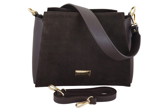 Torebka miejska z naturalnego zamszu i skóry - Brązowa ciemna 