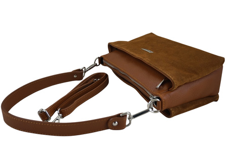 Pojemna torebka listonoszka ze skóry i zamszu - Brązowa jasna 