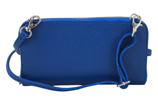 Portfel z etui na telefon ze skóry licowej - Chabrowy