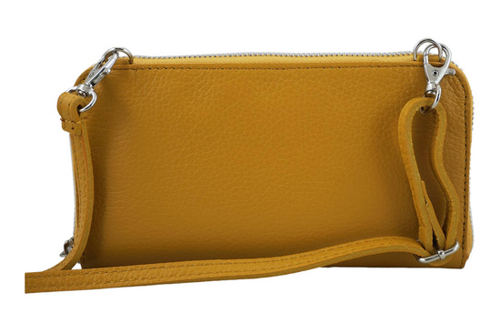 Portfel z etui na telefon ze skóry licowej - Żółty ciemny