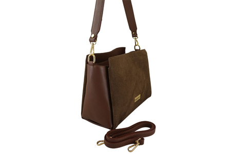 Torebka miejska z naturalnego zamszu i skóry - Brązowa 