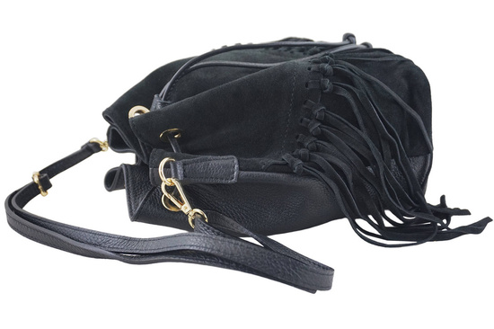 Torebka skórzana boho style - Czarna 