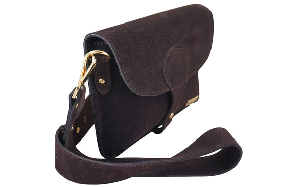 Zamszowa listonoszka na szerokim pasku - Brązowa ciemna 