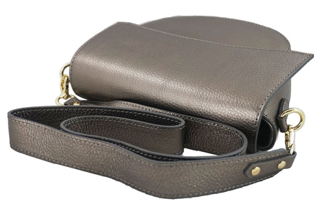 Torebka listonoszka skórzana metalizowana - Złota ciemna