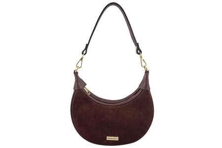 Subtelna mini torebka z miękkim zamszem i złotymi detalami - Bordowa