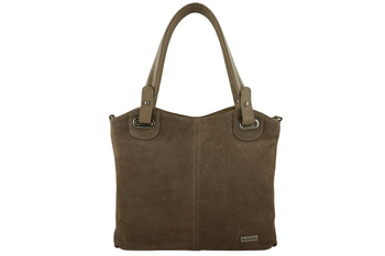 Duża elegancka torebka z naturalnej skóry i zamszu - Beżowa