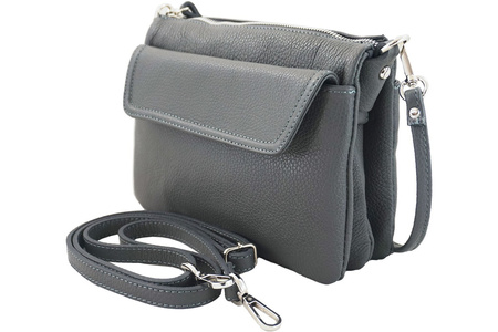 Torebka listonoszka skórzana - trzykomorowa - Szara ciemna