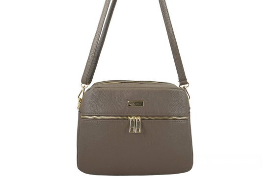 Pojemna torebka skórzana dwukomorowa - Beżowa ciemna 