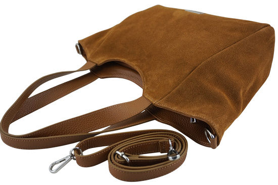 Torebka damska zamszowa typu worek - Brązowa jasna