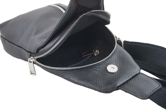 Skórzana saszetka / nerka męska - Czarna 